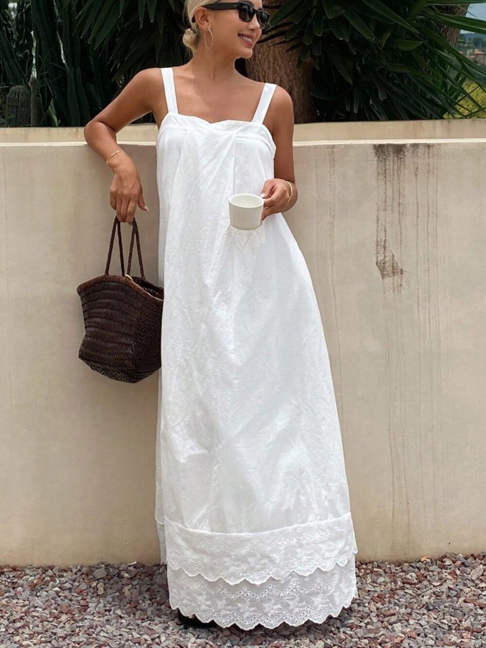 White Casual Women's Loose maxi Dress - Picture 3 of 7